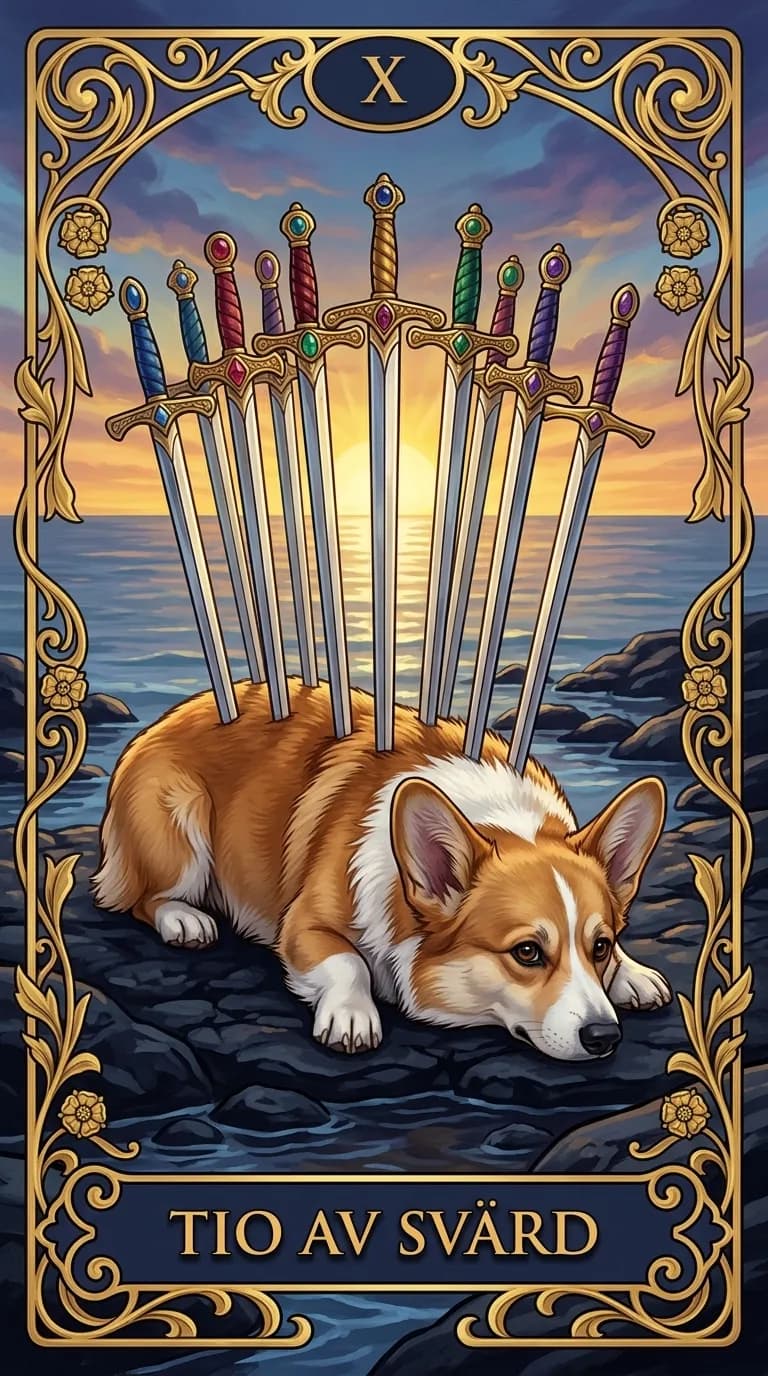Tarotkortet Tio av Svärd från en personlig exempelkortlek