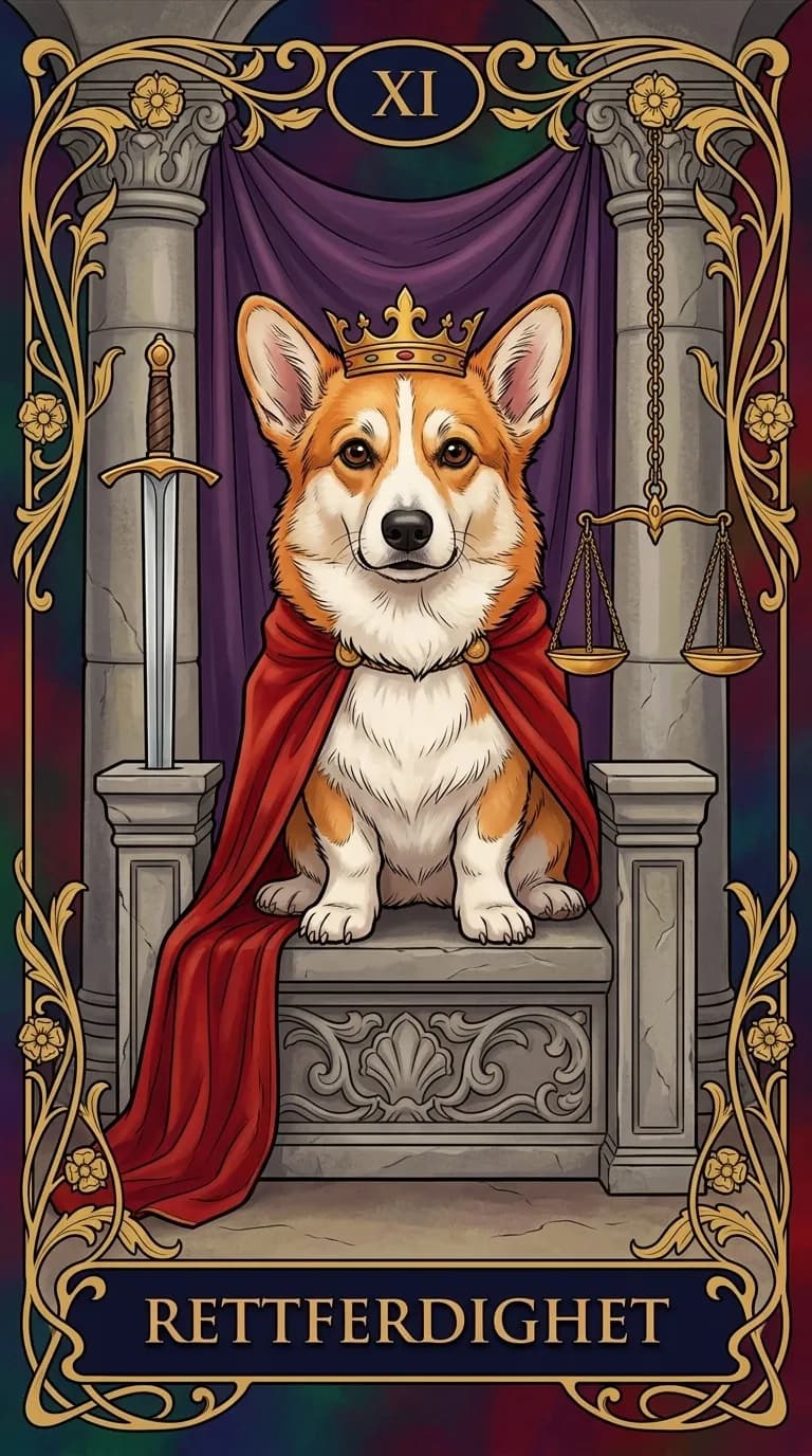 Tarotkortet Rettferdighet fra en personlig eksempelkortstokk