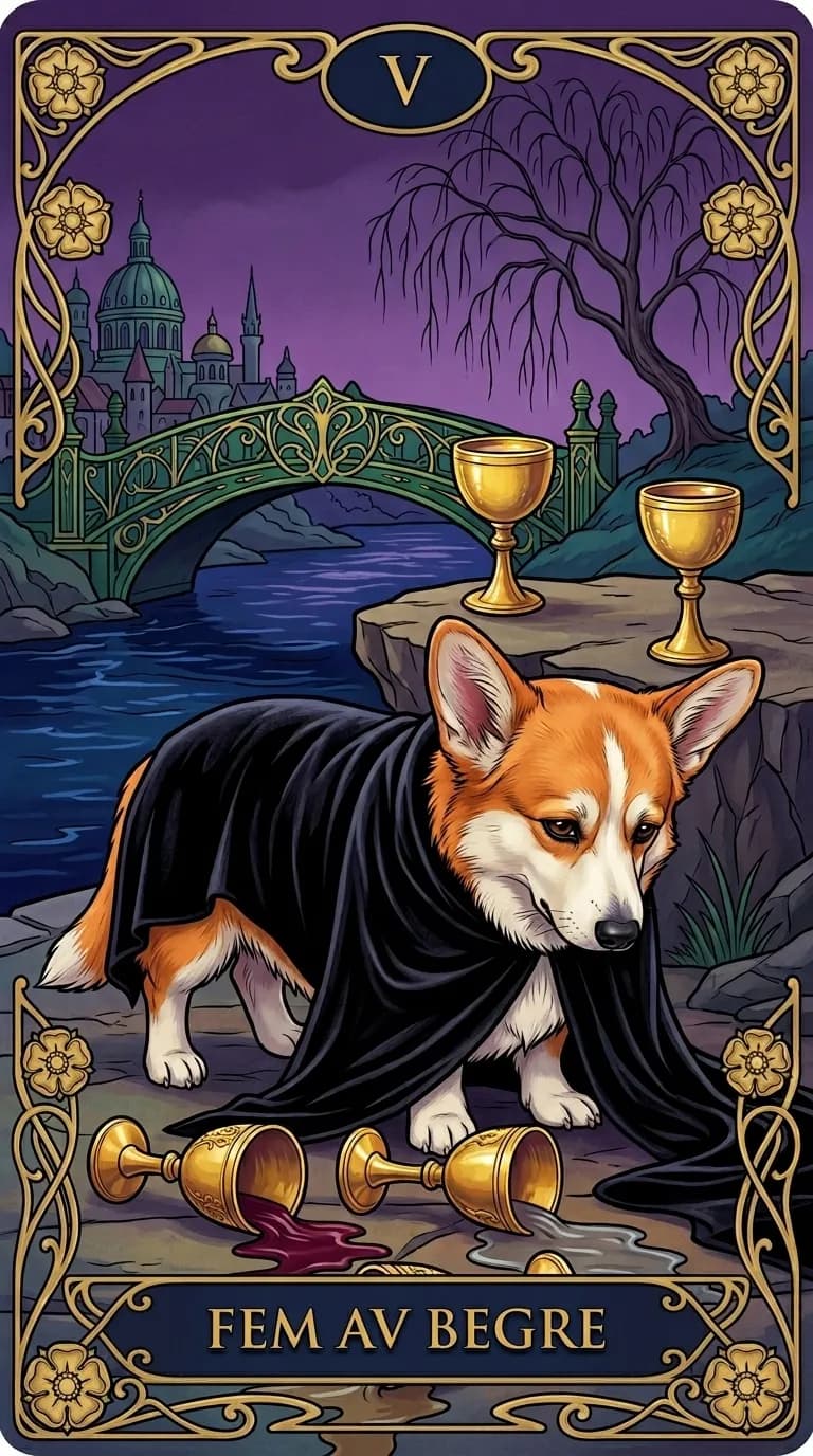 Tarotkortet Fem av Begre fra en personlig eksempelkortstokk