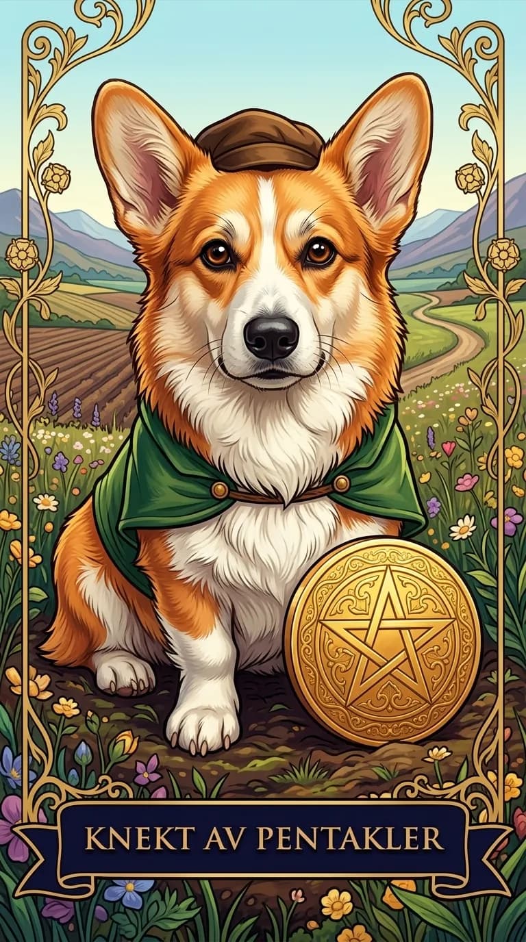 Tarotkortet Knekt av Pentakler fra en personlig eksempelkortstokk