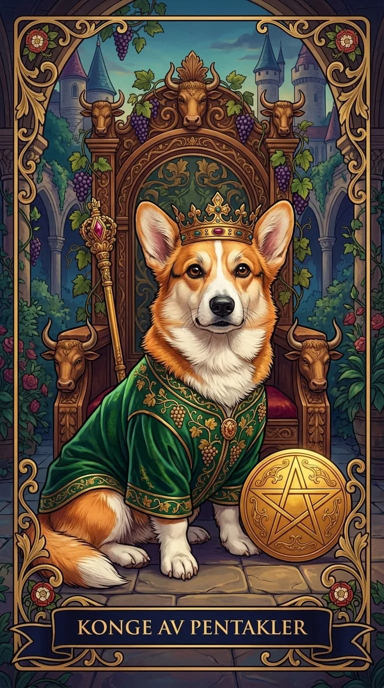 Tarotkortet Konge av Pentakler fra en personlig eksempelkortstokk