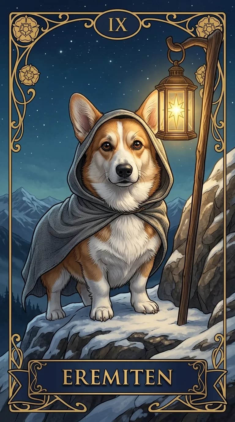 Tarotkortet Eremiten fra et personligt eksempelkortsæt