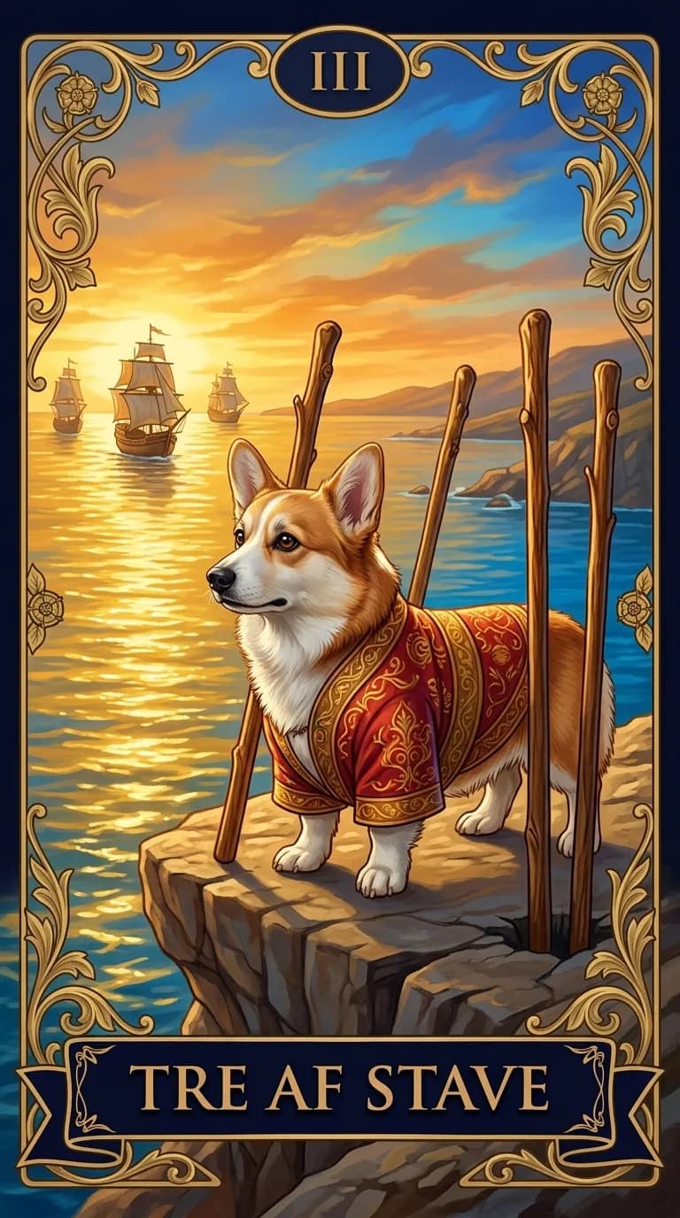 Tarotkortet Tre af Stave fra et personligt eksempelkortsæt