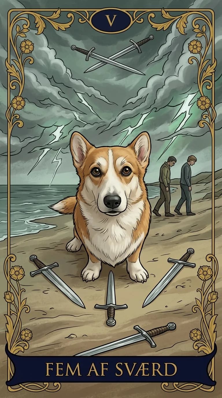 Tarotkortet Fem af Sværd fra et personligt eksempelkortsæt