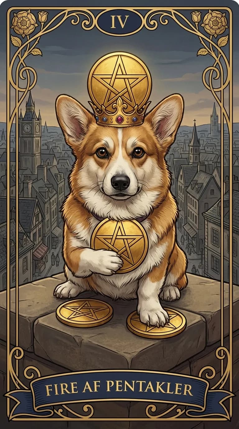 Tarotkortet Fire af Pentakler fra et personligt eksempelkortsæt