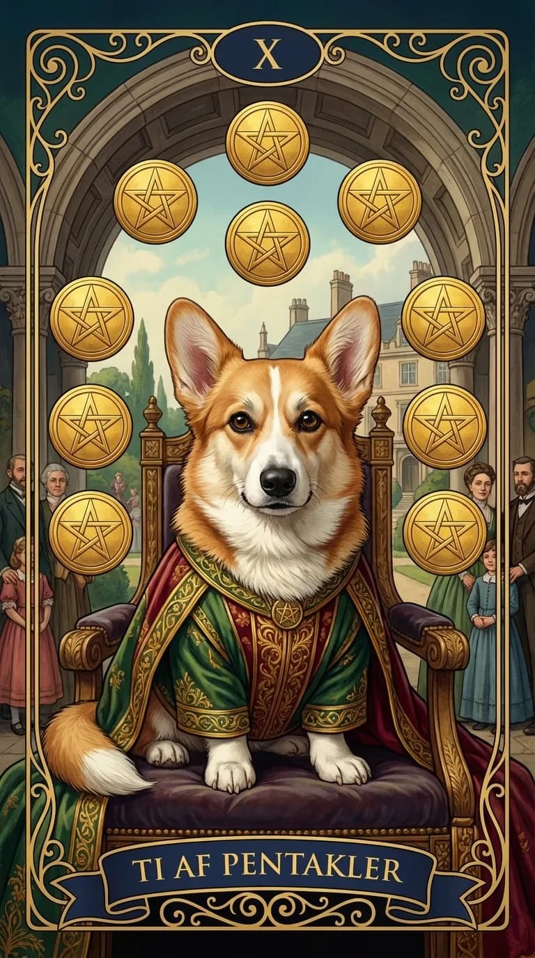 Tarotkortet Ti af Pentakler fra et personligt eksempelkortsæt