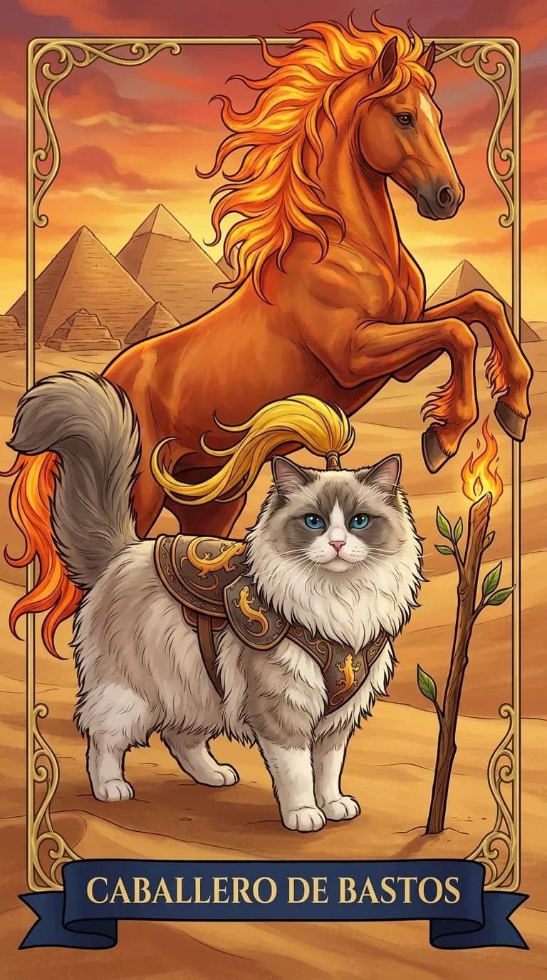 Carta de tarot Caballero de Bastos de una baraja de muestra personalizada