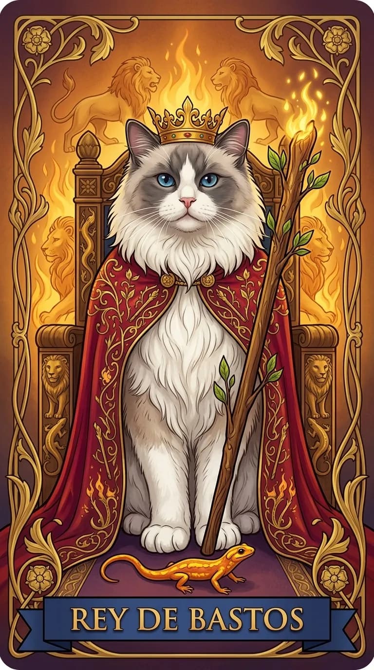 Carta de tarot Rey de Bastos de una baraja de muestra personalizada