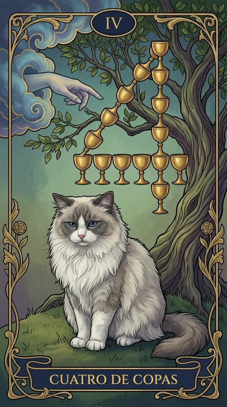 Carta de tarot Cuatro de Copas de una baraja de muestra personalizada