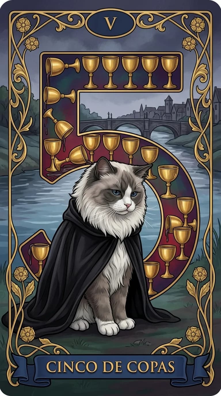 Carta de tarot Cinco de Copas de una baraja de muestra personalizada