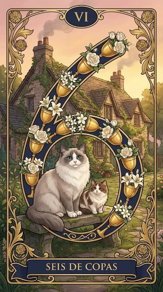 Carta de tarot Seis de Copas de una baraja de muestra personalizada