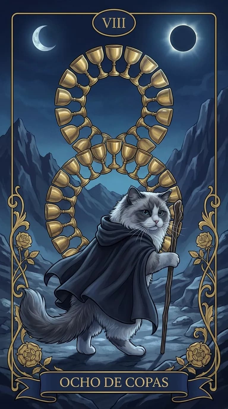 Carta de tarot Ocho de Copas de una baraja de muestra personalizada
