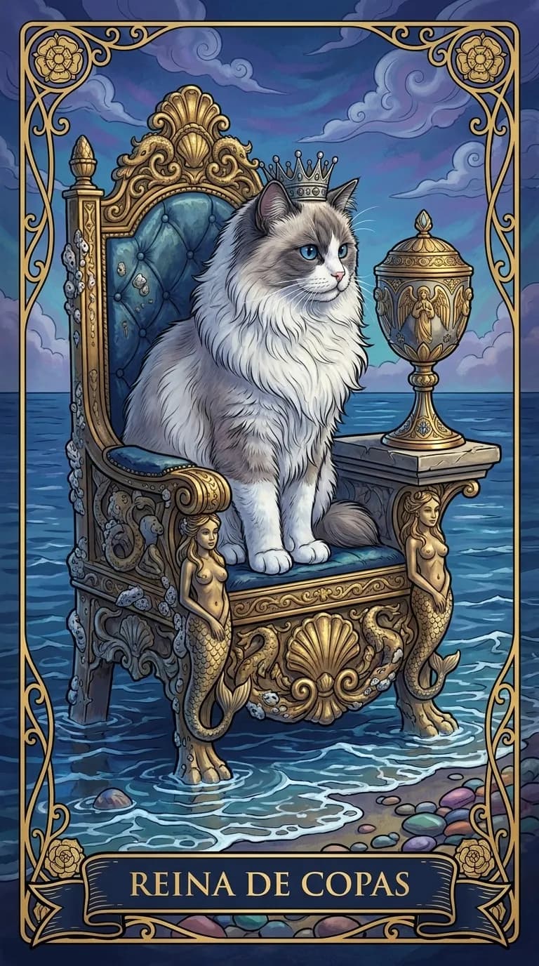 Carta de tarot Reina de Copas de una baraja de muestra personalizada