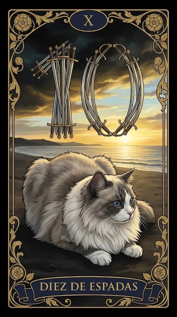 Carta de tarot Diez de Espadas de una baraja de muestra personalizada
