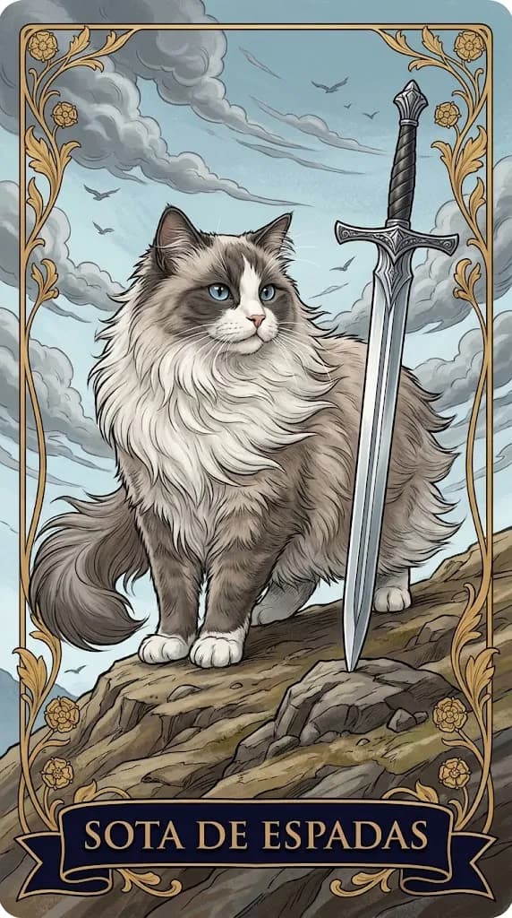 Carta de tarot Sota de Espadas de una baraja de muestra personalizada