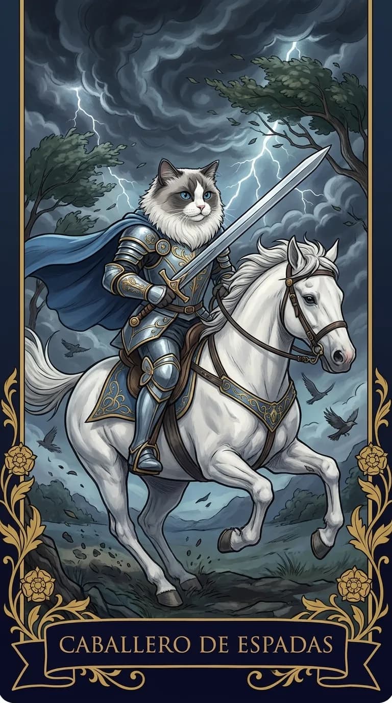 Carta de tarot Caballero de Espadas de una baraja de muestra personalizada