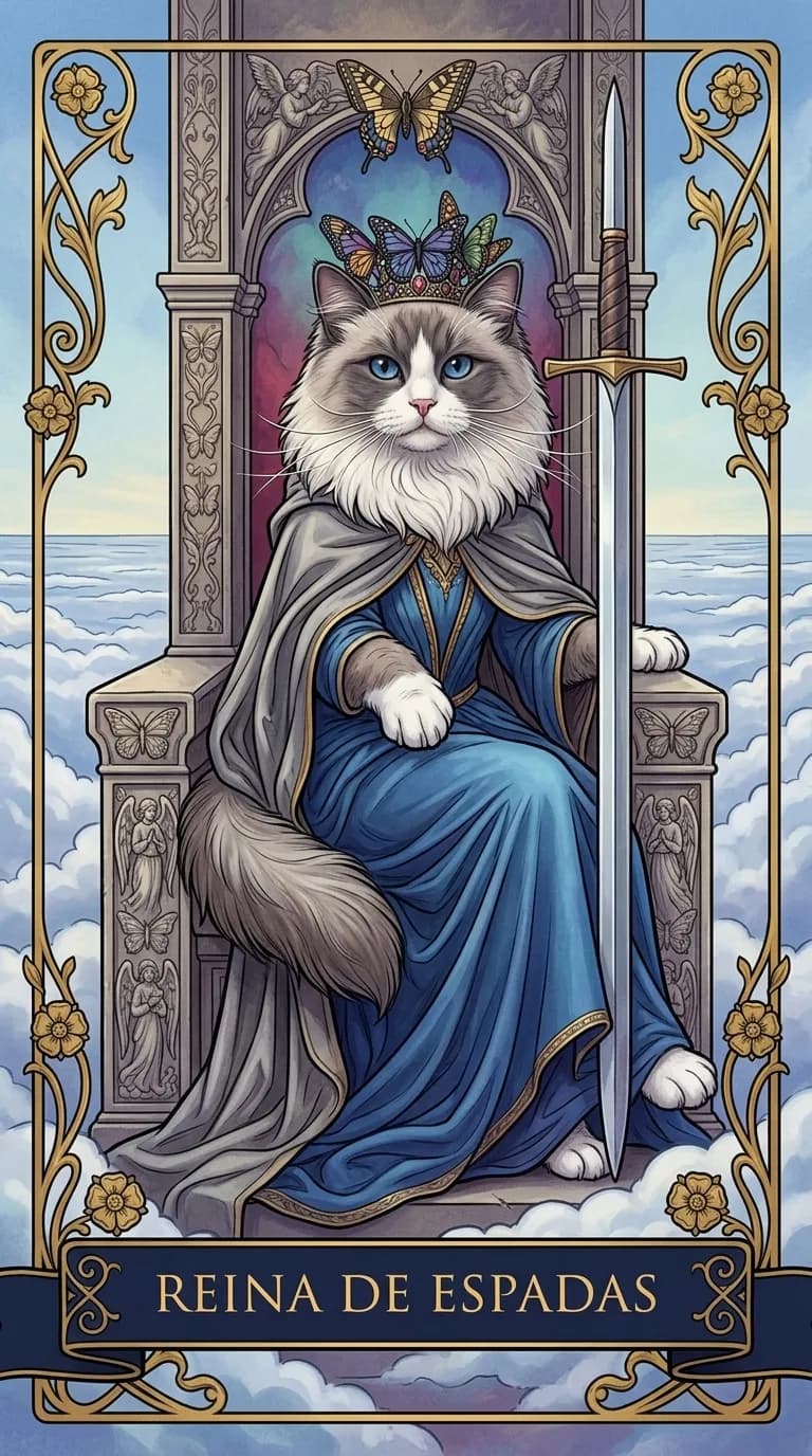 Carta de tarot Reina de Espadas de una baraja de muestra personalizada