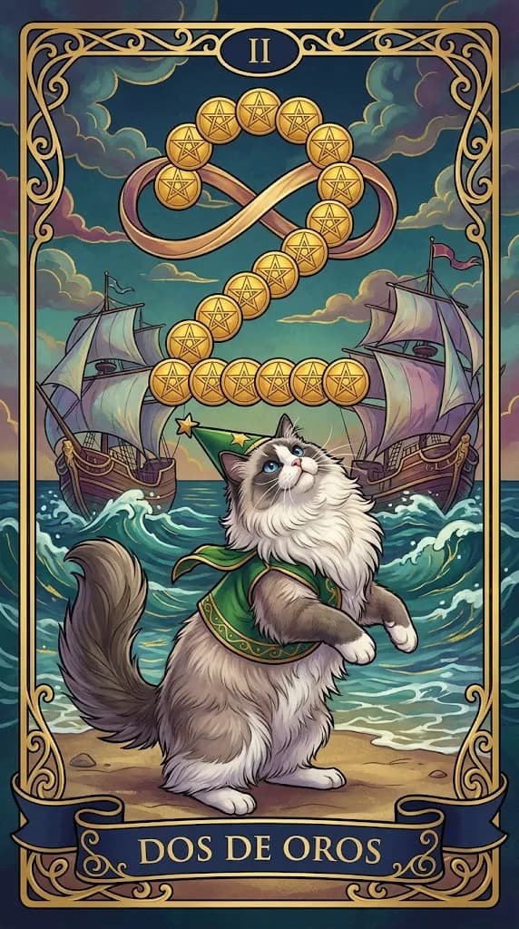 Carta de tarot Dos de Oros de una baraja de muestra personalizada