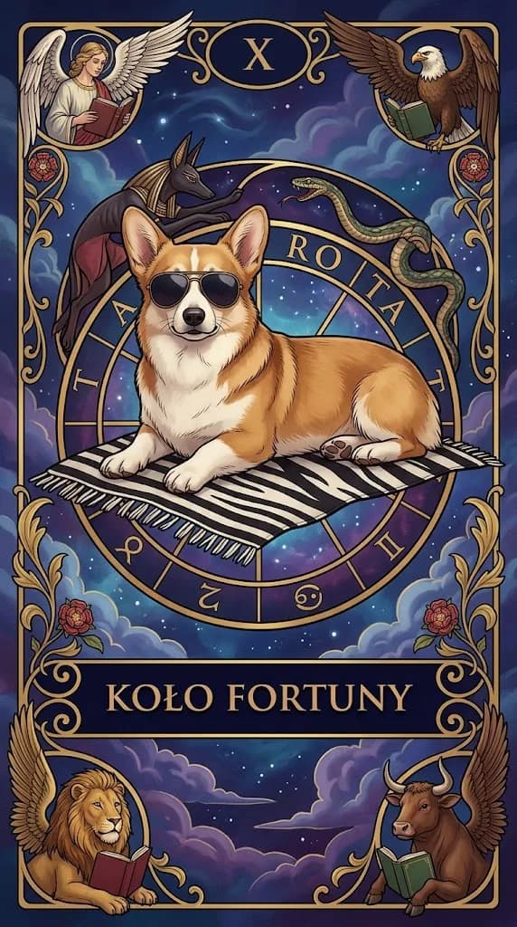 Karta tarota Koło Fortuny z personalizowanej przykładowej talii