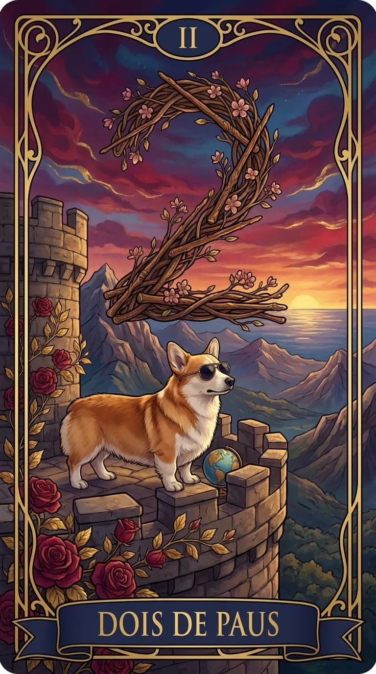 Carta de tarot Dois de Paus de um baralho de exemplo personalizado