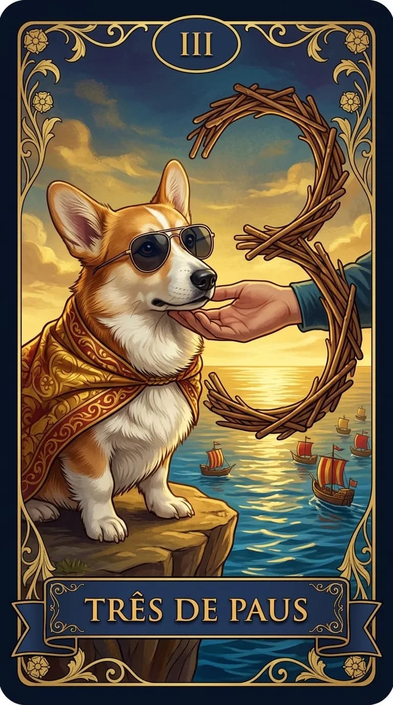 Carta de tarot Três de Paus de um baralho de exemplo personalizado