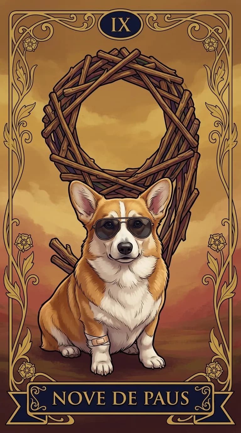 Carta de tarot Nove de Paus de um baralho de exemplo personalizado