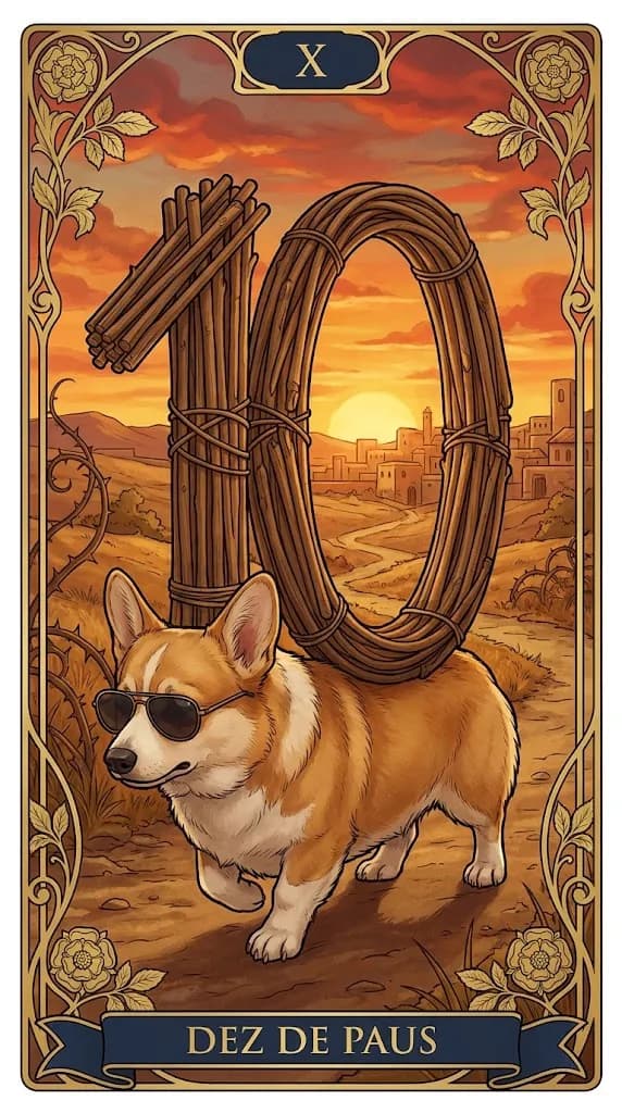 Carta de tarot Dez de Paus de um baralho de exemplo personalizado