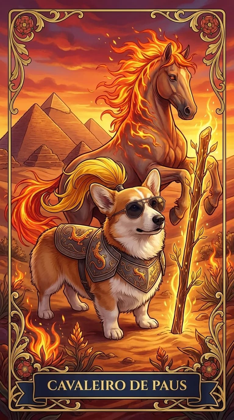 Carta de tarot Cavaleiro de Paus de um baralho de exemplo personalizado