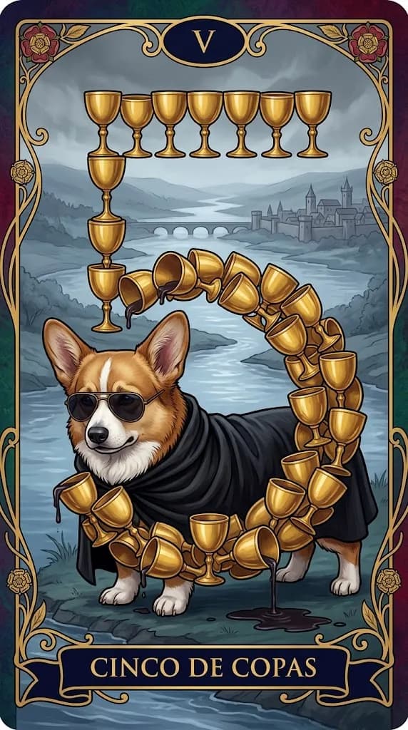 Carta de tarot Cinco de Copas de um baralho de exemplo personalizado