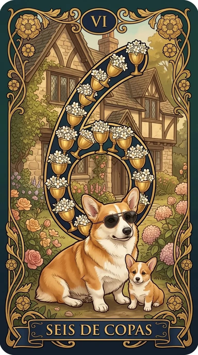 Carta de tarot Seis de Copas de um baralho de exemplo personalizado