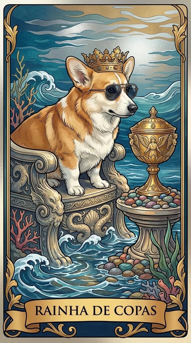 Carta de tarot Rainha de Copas de um baralho de exemplo personalizado