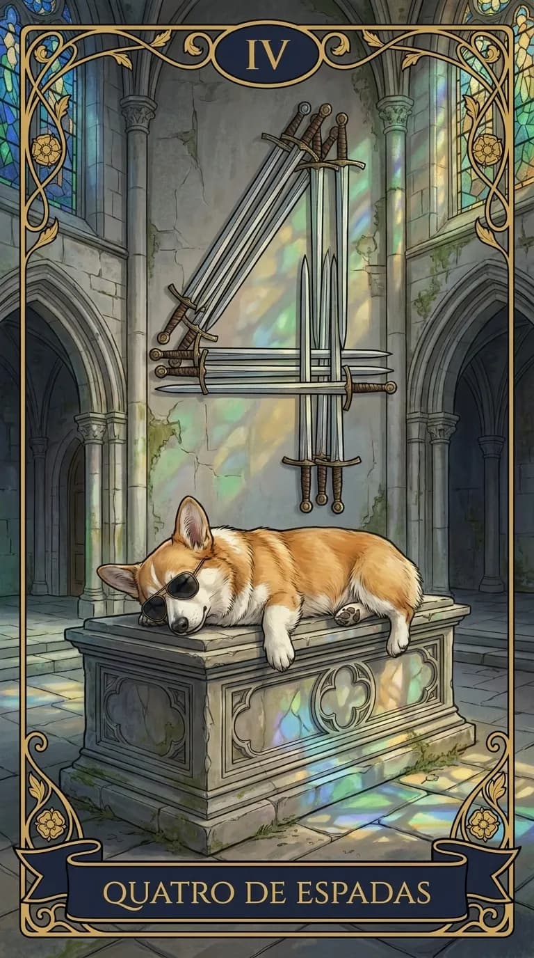 Carta de tarot Quatro de Espadas de um baralho de exemplo personalizado