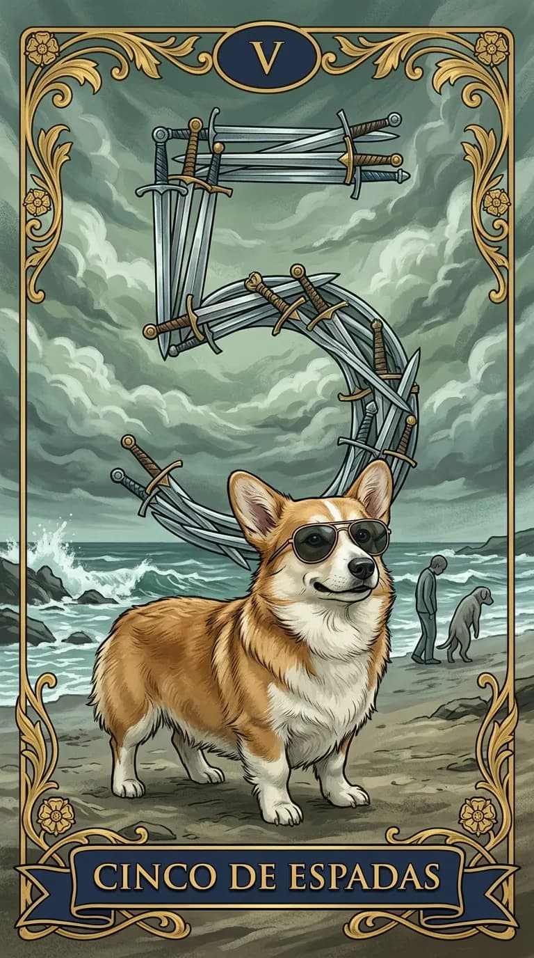 Carta de tarot Cinco de Espadas de um baralho de exemplo personalizado