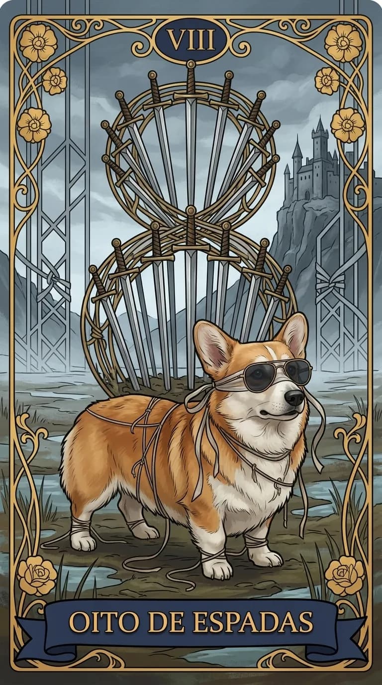 Carta de tarot Oito de Espadas de um baralho de exemplo personalizado