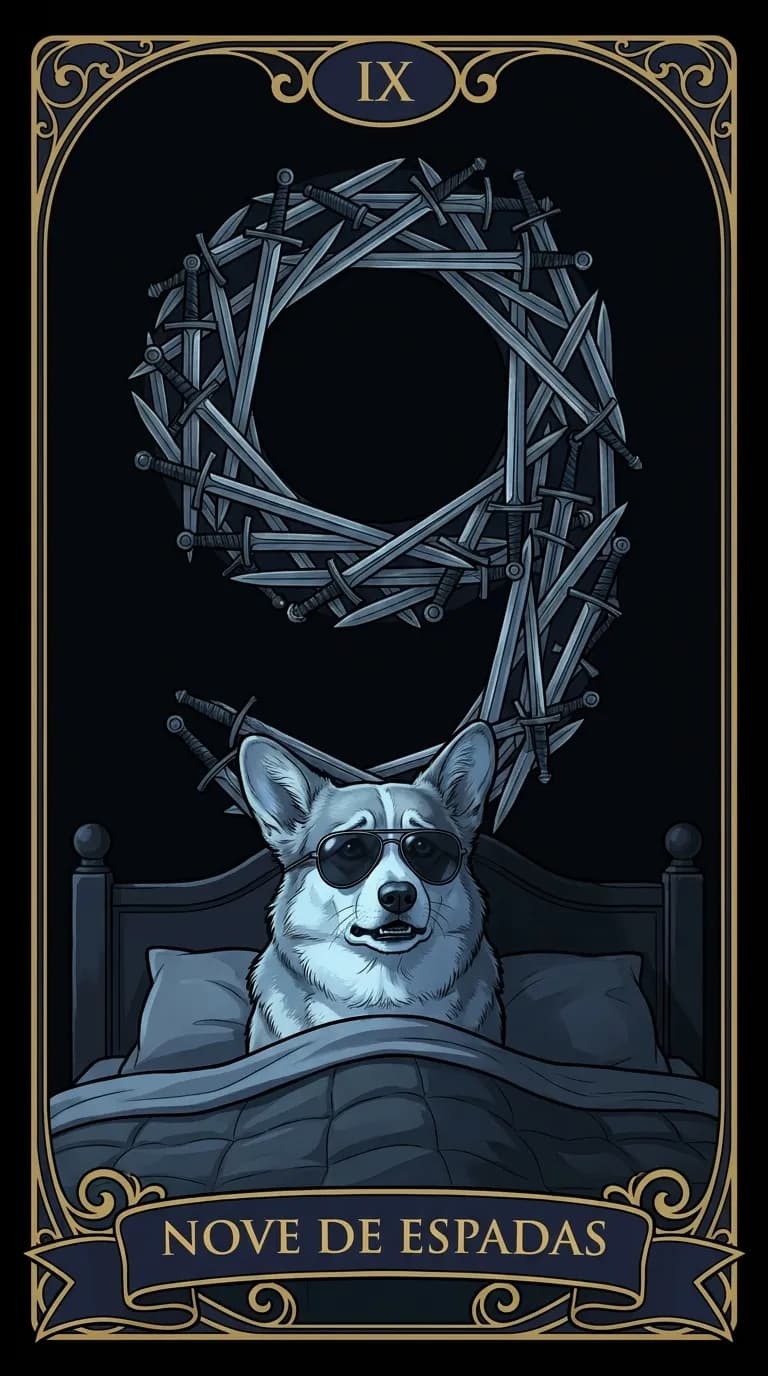 Carta de tarot Nove de Espadas de um baralho de exemplo personalizado