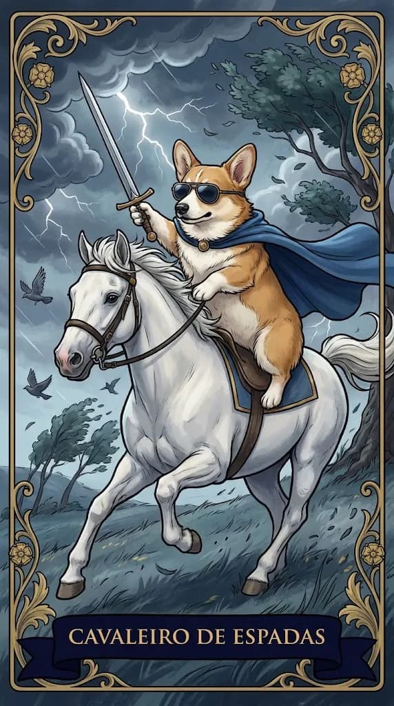 Carta de tarot Cavaleiro de Espadas de um baralho de exemplo personalizado