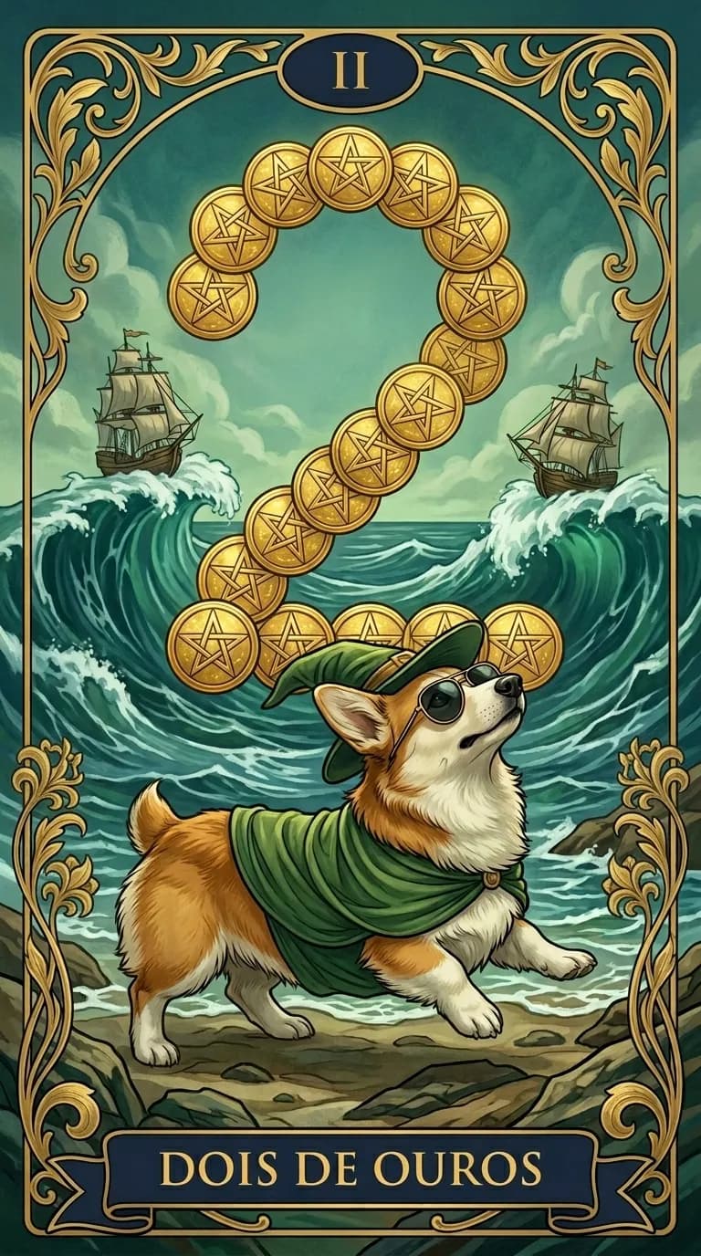 Carta de tarot Dois de Ouros de um baralho de exemplo personalizado