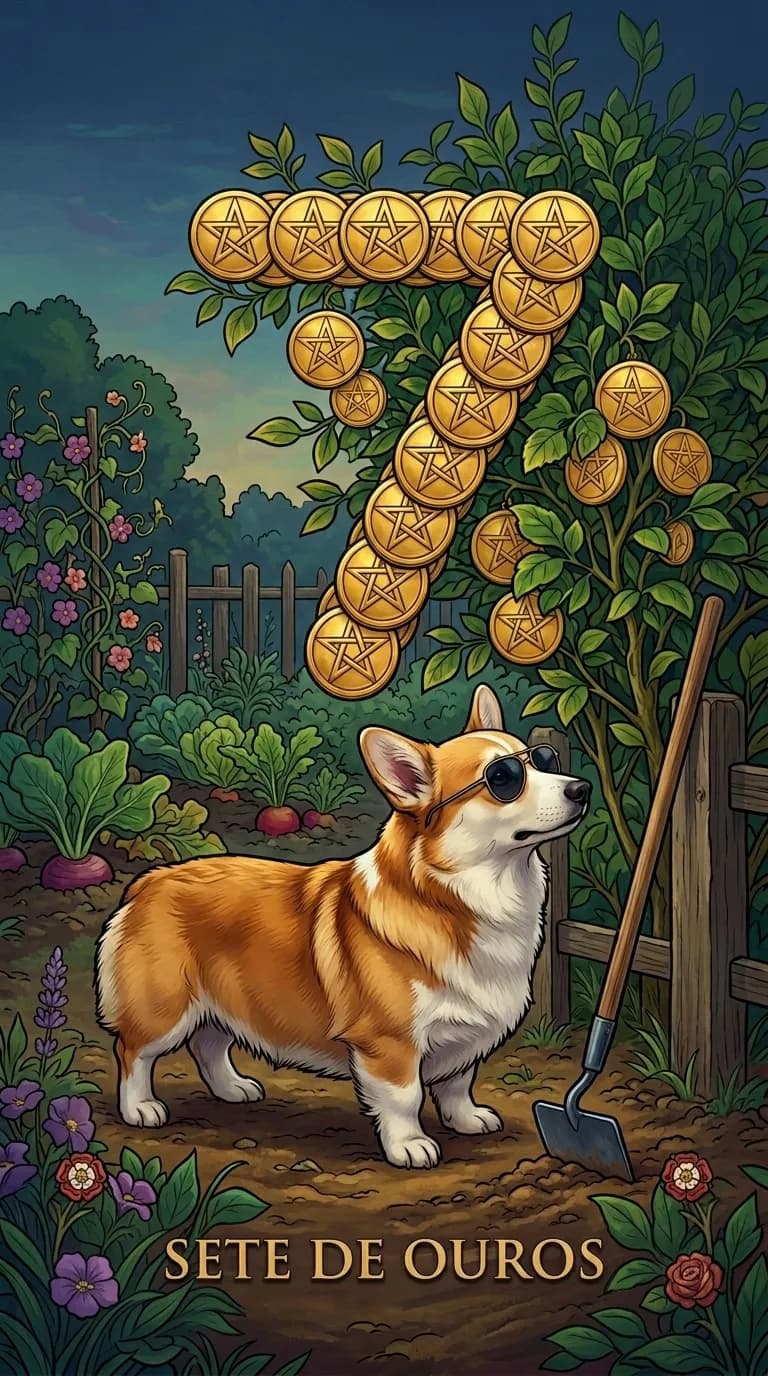 Carta de tarot Sete de Ouros de um baralho de exemplo personalizado