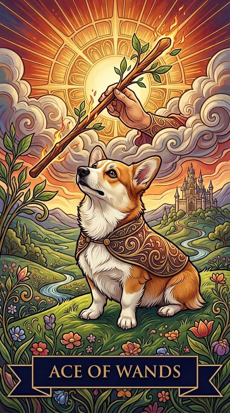 Ace of Wands tarot card from a personalized sample deck