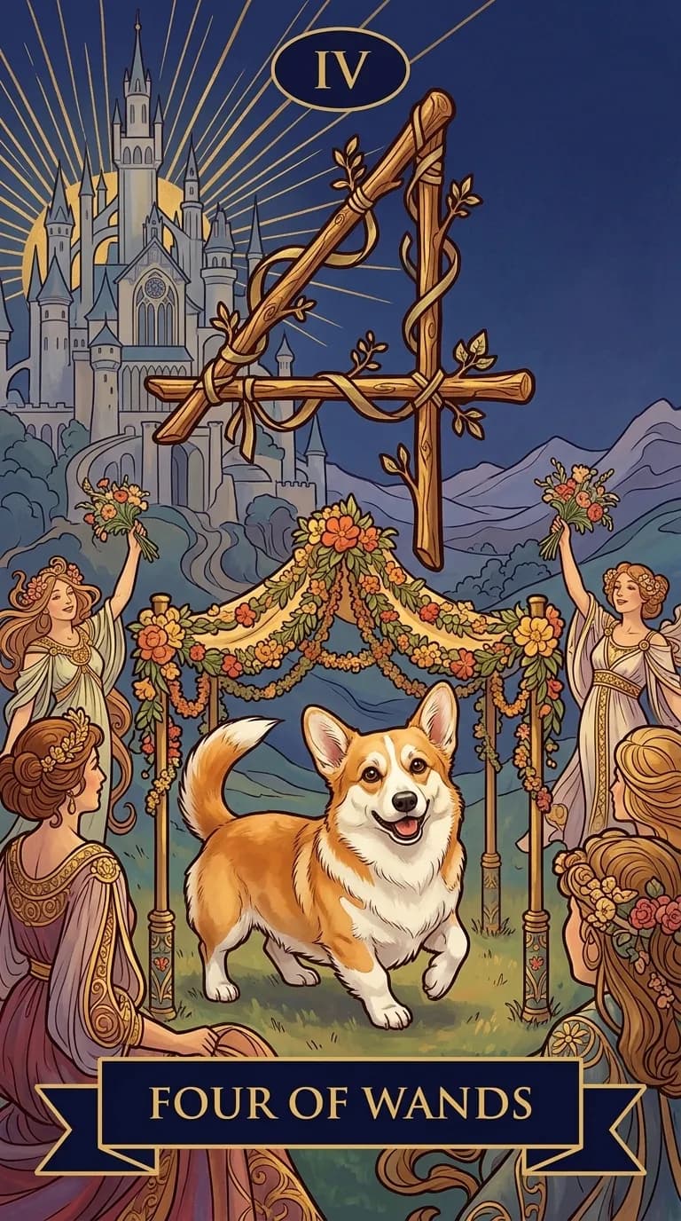 Four of Wands tarot card from a personalized sample deck