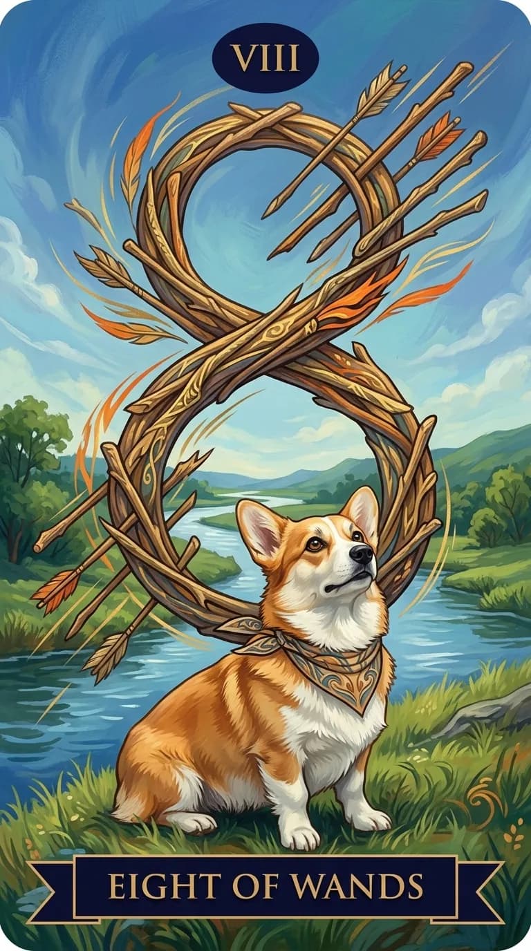 Eight of Wands tarot card from a personalized sample deck