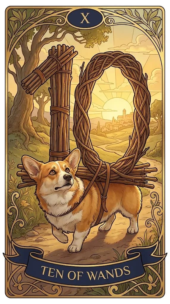 Ten of Wands tarot card from a personalized sample deck