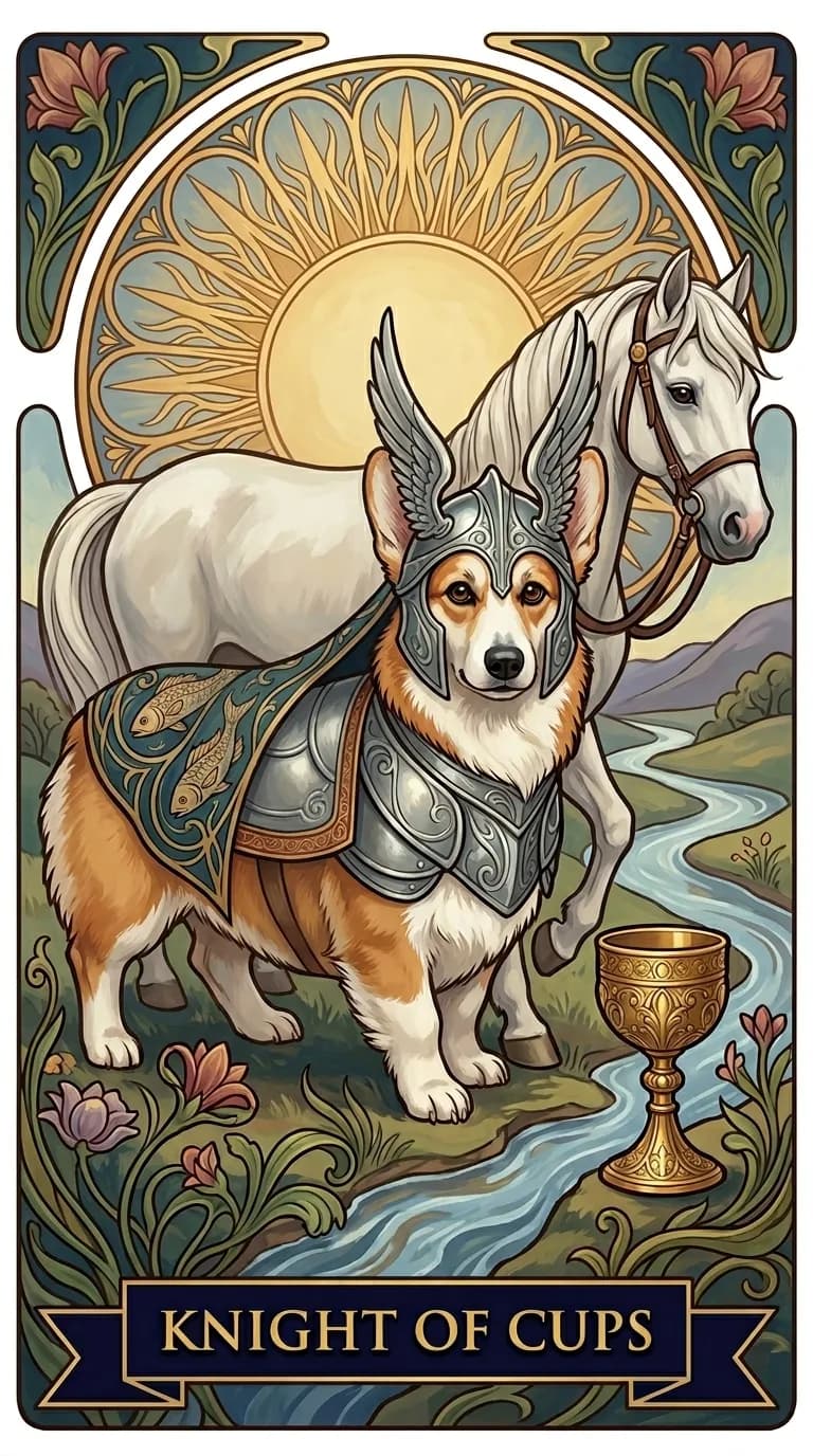 Knight of Cups tarot card from a personalized sample deck