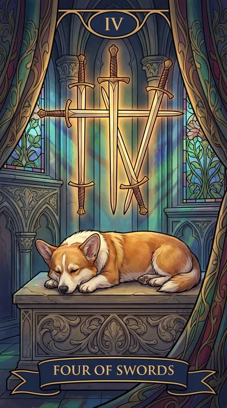 Four of Swords tarot card from a personalized sample deck