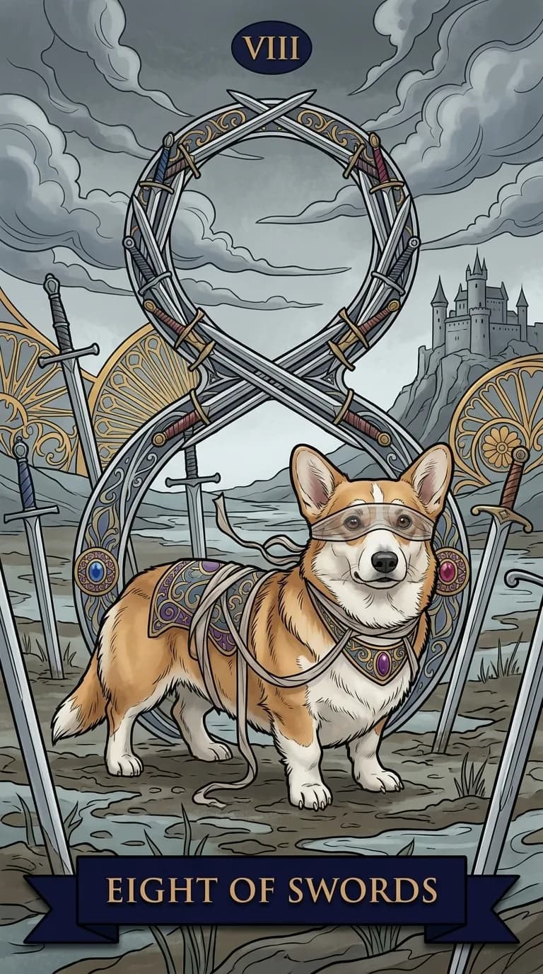 Eight of Swords tarot card from a personalized sample deck