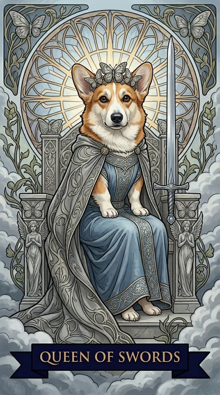 Queen of Swords tarot card from a personalized sample deck