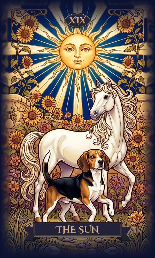 Beagle as The Sun on a personalized tarot card