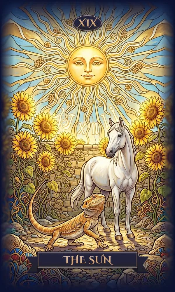 Bearded Dragon as The Sun on a personalized tarot card