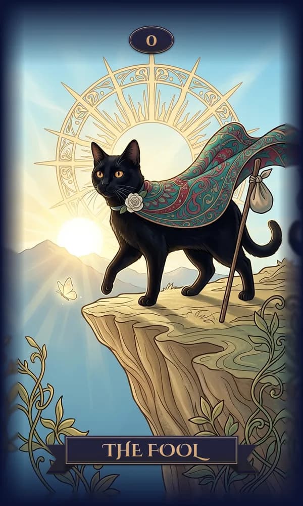 Black Cat as The Fool on a personalized tarot card