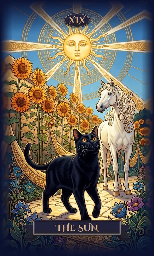 Black Cat as The Sun on a personalized tarot card